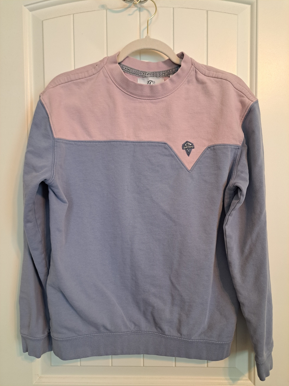 100% Cotton Quiksilver OG Block Colorblock Crewneck Sweatshirt Pastel Pink Blue